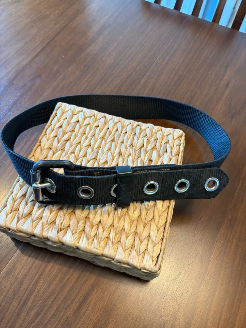 Black Webbed Men's Belt with Silver Grommet Hardware Punk Grunge Utility 38”-42” - Picture 6 of 8